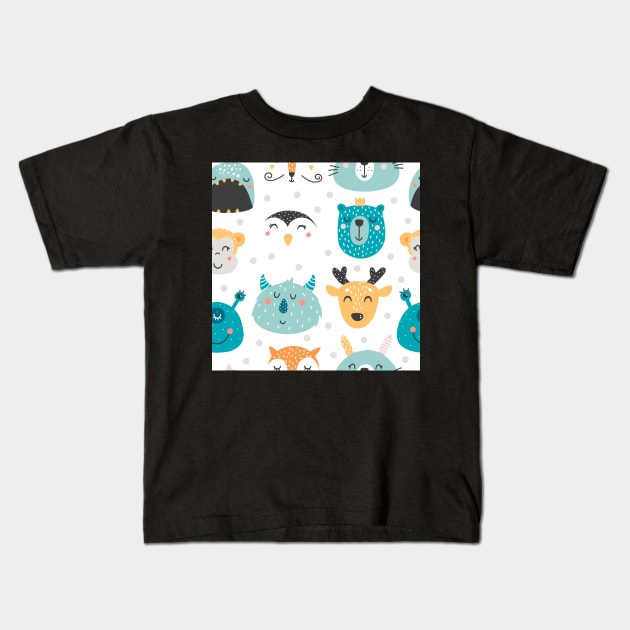 Blue Woodland Animal Print Kids T-Shirt by greenoriginals